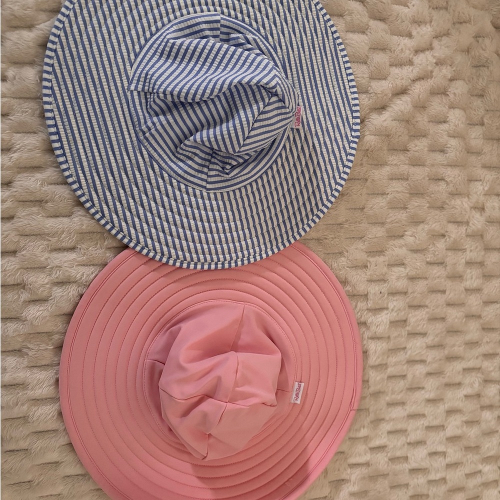 RUFFLEBUTTS Striped Blue and Pink Kids Sun Hats